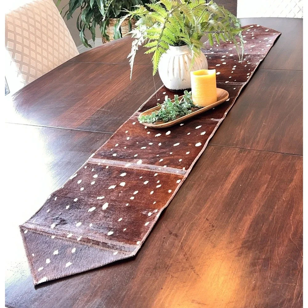 Luxury Cowhide Hair On Hide Leather Table Runner Made In Brazil, NWT